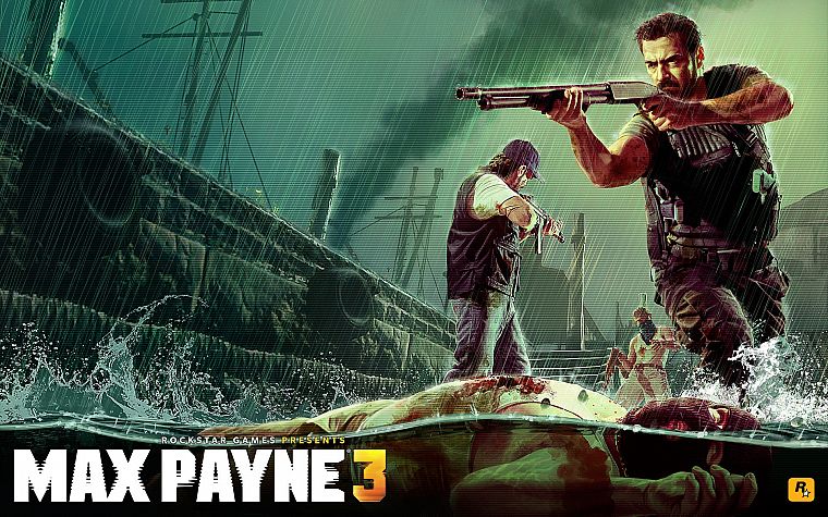 video games, rain, men, shotguns, artwork, Max Payne 3 - desktop wallpaper