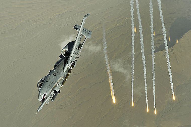 aircraft, military, flares, A-10 Thunderbolt II - desktop wallpaper