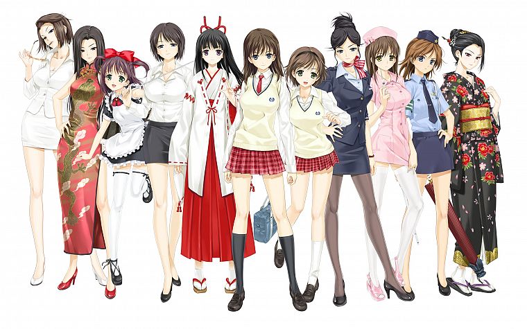 maids, Miko, Happoubi Jin, Japanese clothes - desktop wallpaper
