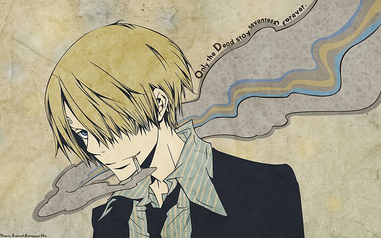 blondes, smoking, blue eyes, One Piece (anime), short hair, anime, anime boys, Sanji (One Piece) - desktop wallpaper