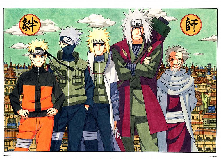 Naruto: Shippuden, Yondaime, Sarutobi Hiruzen, Uzumaki Naruto, Kakashi Hatake, Jiraiya - desktop wallpaper