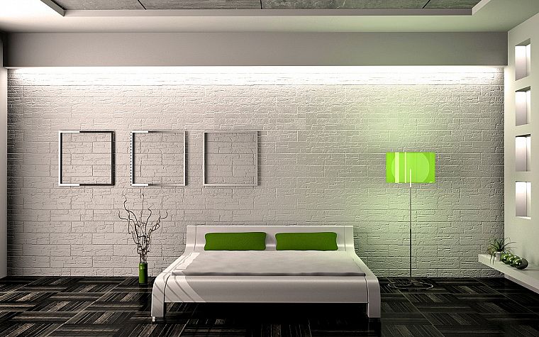 green, minimalistic, beds, interior, bedroom - desktop wallpaper