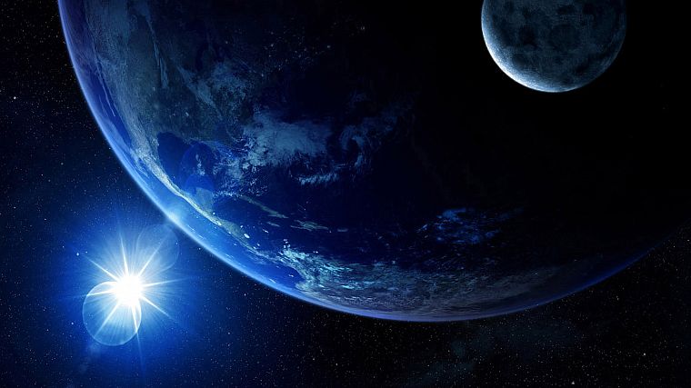 light, outer space, stars, planets, Earth - desktop wallpaper