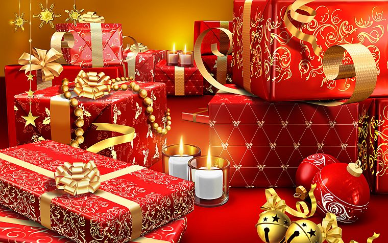 red, Christmas, gifts, holidays, ornaments - desktop wallpaper