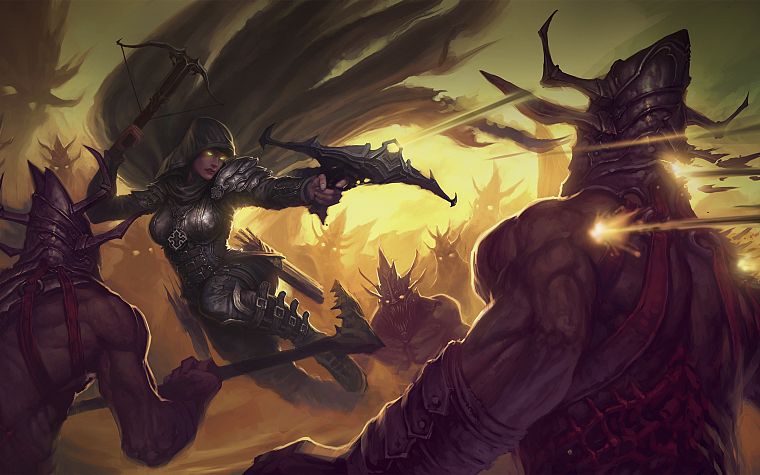 fantasy, Demon Hunter, artwork, Diablo III, crossbows - desktop wallpaper
