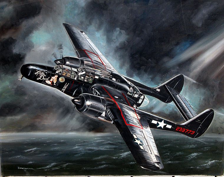 aircraft, dark, Black Widow, artwork, vehicles, nose art - desktop wallpaper