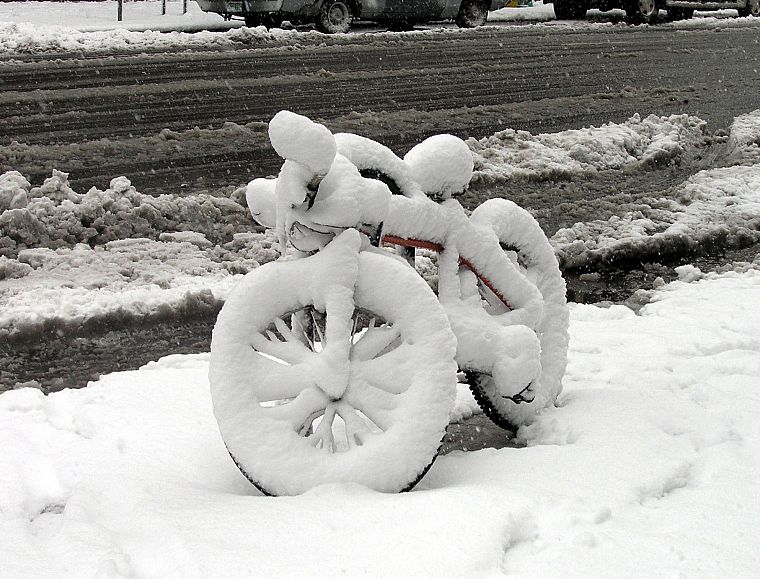 winter, snow, bicycles, fluffy, roads - desktop wallpaper