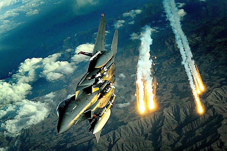 aircraft, flares, F-15 Eagle - desktop wallpaper