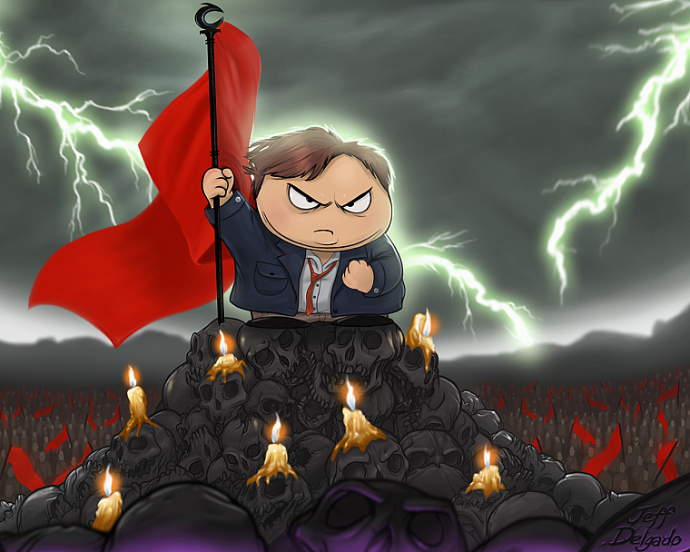 skulls, South Park, flags, Eric Cartman, lightning, candles - desktop wallpaper