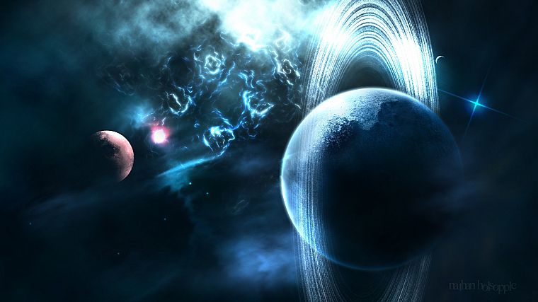 outer space, planets, rings - desktop wallpaper