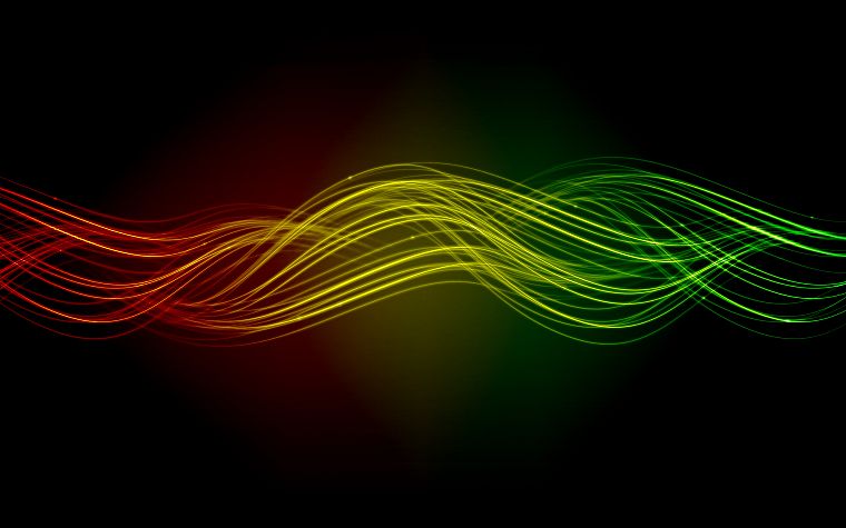 green, abstract, dark, red, multicolor, yellow, waves, digital art, lines, simple background, black background, colored strands - desktop wallpaper