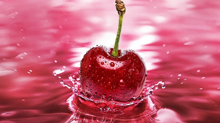 nature, fruits, cherries, water drops, macro - desktop wallpaper