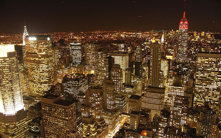 cityscapes, night, gold, buildings, New York City - desktop wallpaper