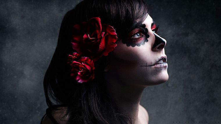 tattoos, women, faces, Kelsey Harker, sugar skulls - desktop wallpaper