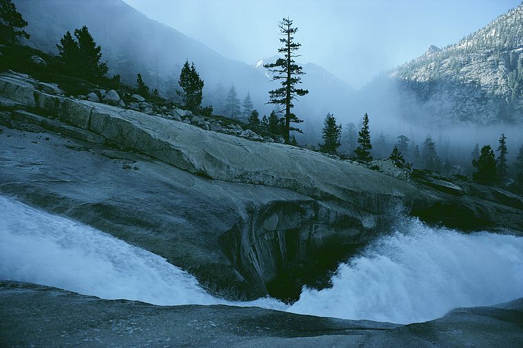 landscapes, mist, California, Sierra Nevadas, National Park, creek - desktop wallpaper
