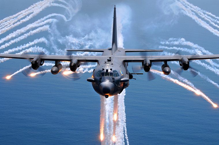 AC-130 Spooky/Spectre, flares - desktop wallpaper