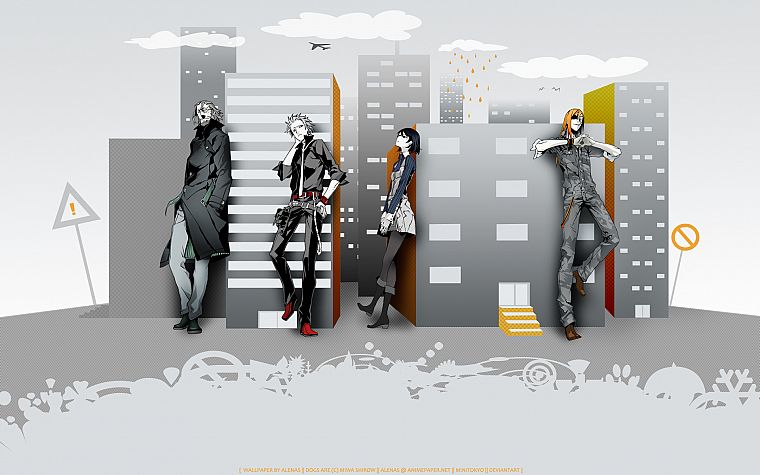 buildings, Dogs: Bullets and Carnage, anime, Heine Rammsteiner, Badou Nails, selective coloring, Fuyumine Naoto, vector art, Mihai Mihaeroff - desktop wallpaper