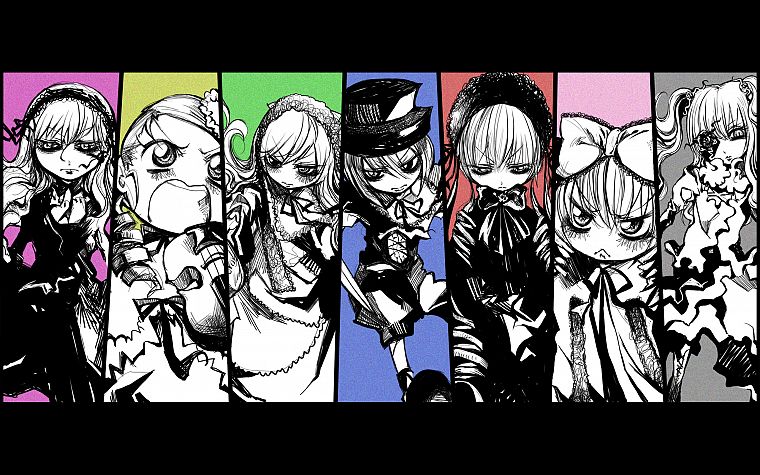 Rozen Maiden, Shinku, Suiseiseki, Suigintou, Souseiseki, Kanaria, Hina Ichigo, Kirakishou - desktop wallpaper