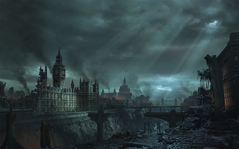 London, Big Ben, post apocalyptic - desktop wallpaper