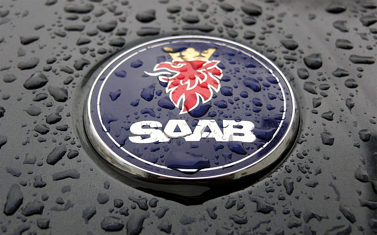 Saab, water drops, logos - desktop wallpaper