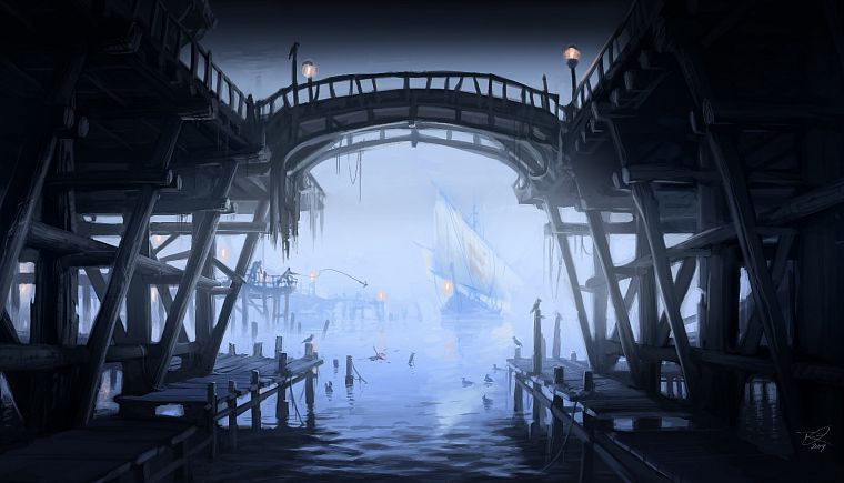 video games, ships, boats, vehicles, sailboats, Bethesda Softworks, The Elder Scrolls V: Skyrim, harbours - desktop wallpaper