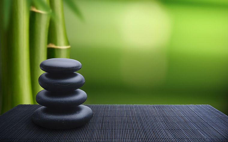 Japan, bamboo, rocks, zen, balance - desktop wallpaper
