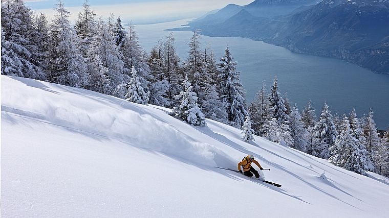 mountains, landscapes, winter, ski, lakes - desktop wallpaper