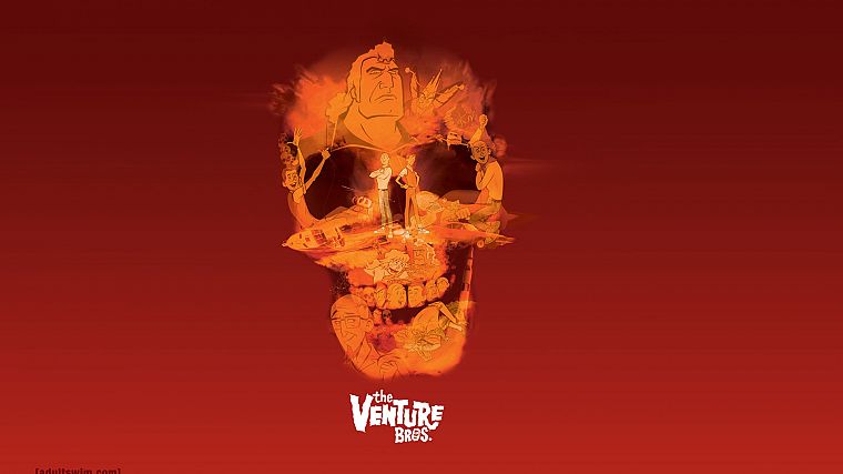 skulls, The Venture Bros., animation, red background, Hank Venture, Dean Venture, Brock Samson, Dr. Venture - desktop wallpaper
