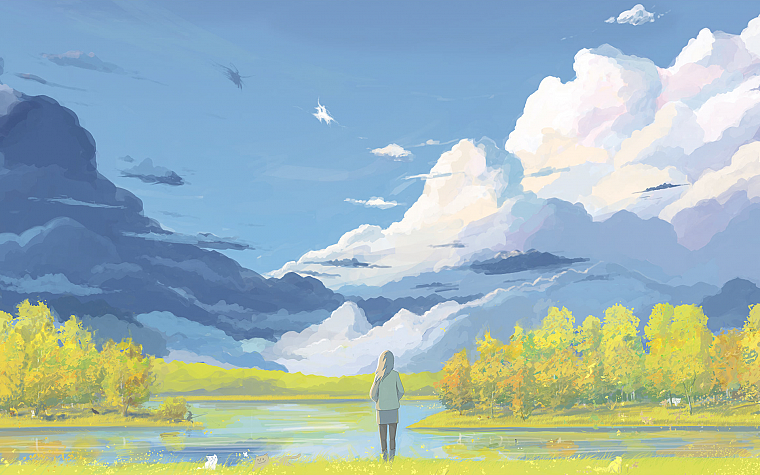 clouds, landscapes, painted, lakes, ArseniXC - desktop wallpaper