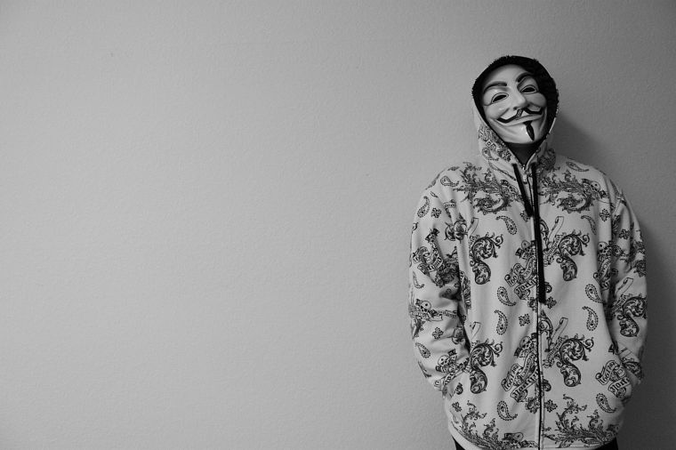 Anonymous, masks, Guy Fawkes, monochrome - desktop wallpaper