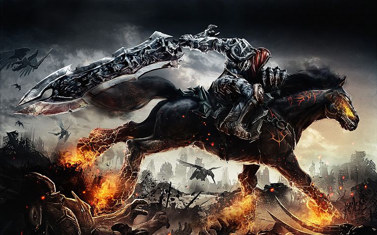 war, death, Darksiders, horses, swords - desktop wallpaper