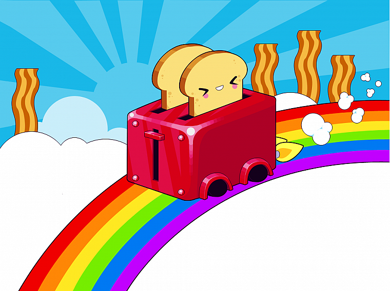 clouds, bacon, toaster, rainbows - desktop wallpaper