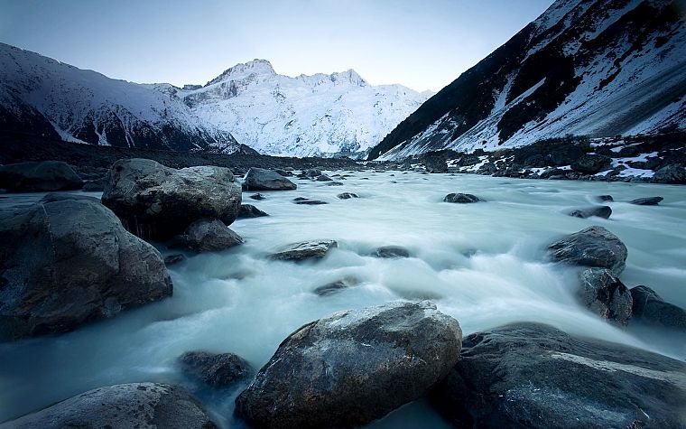 ice, mountains, landscapes, nature, snow, rocks, glacier, New Zealand - desktop wallpaper