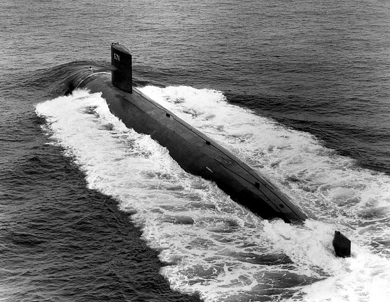 submarine, grayscale, USS Narhwal, SSN 671 - desktop wallpaper
