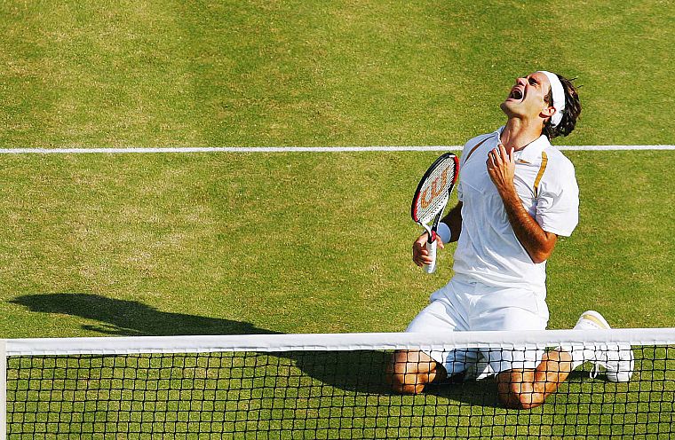 green, grass, tennis, Wimbledon, headbands, Roger Federer, tennis court - desktop wallpaper