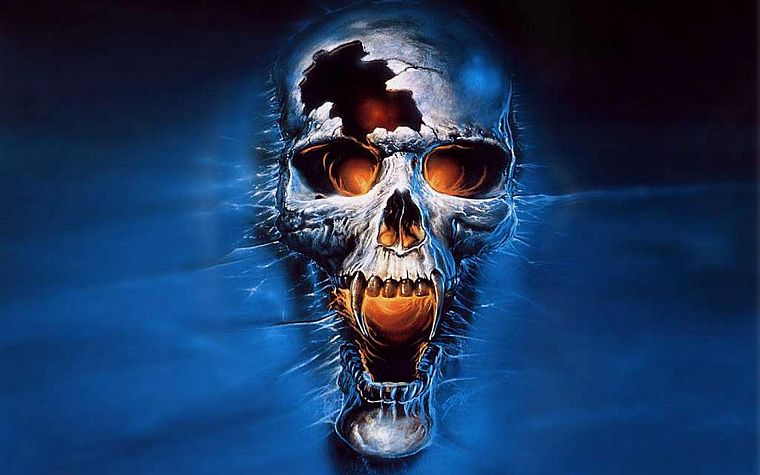 skulls, 3D, blue background - desktop wallpaper