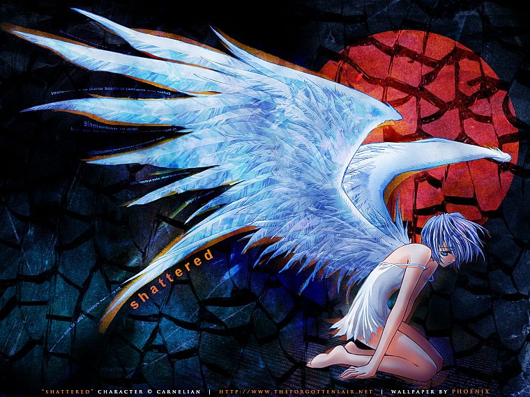 angels, wings, blue eyes, Carnelian, blue hair - desktop wallpaper