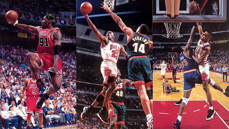sports, NBA, basketball, Michael Jordan, Chicago Bulls, Dennis Rodman, Scottie Pippen - desktop wallpaper