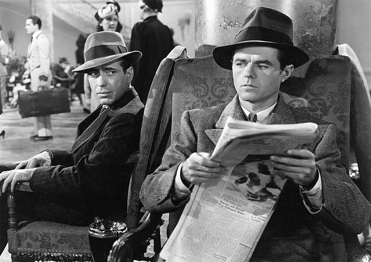 Humphrey Bogart, grayscale, monochrome, newspapers, The Maltese Falcon - desktop wallpaper