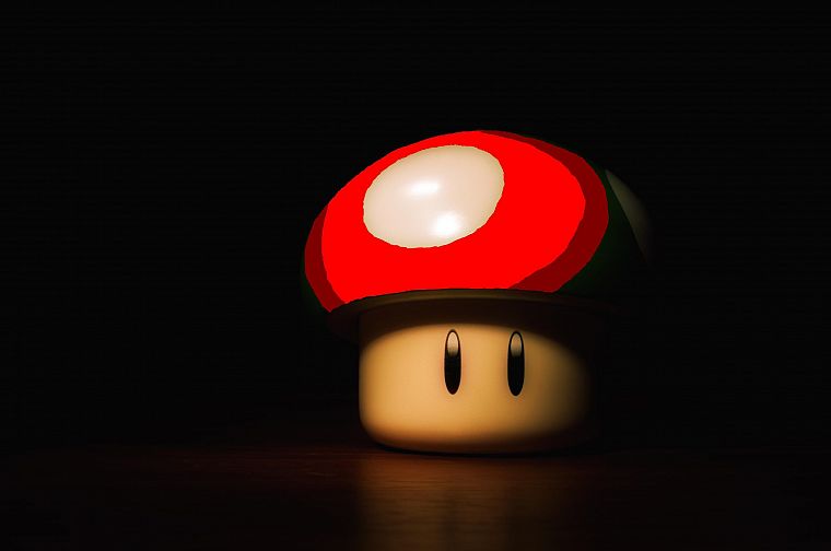 video games, red, Mario, mushrooms, black background - desktop wallpaper