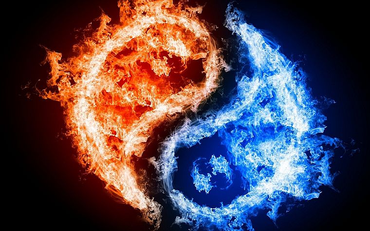 fire, yin yang - desktop wallpaper