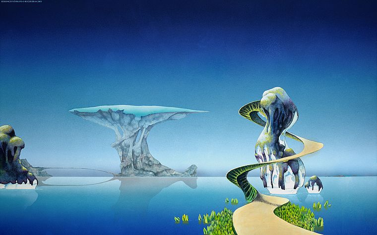water, music, paths, spiral, Roger Dean, 1973, cover art, 70's - desktop wallpaper
