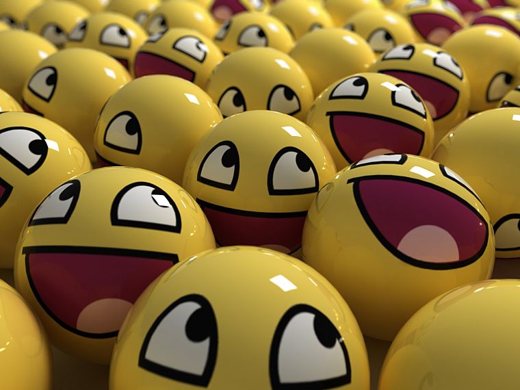 3D view, balls, smiley face, Awesome Face - desktop wallpaper