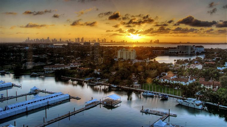sunset, cityscapes, architecture, buildings, Miami - desktop wallpaper