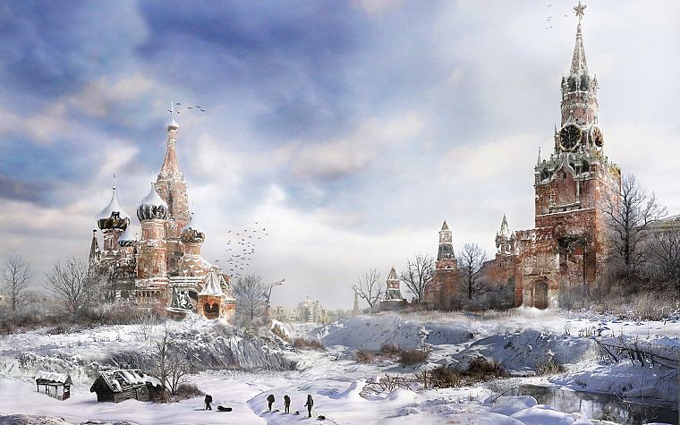 snow, post-apocalyptic, Moscow, artwork, Metro 2033, Kremlin - desktop wallpaper
