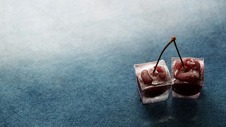 ice, cherries, ice cubes - desktop wallpaper