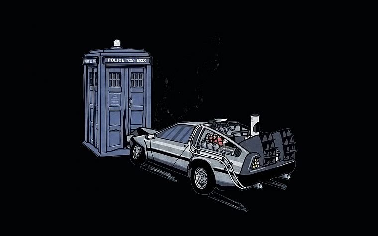 TARDIS, Back to the Future, Doctor Who, crossovers, DeLorean DMC-12 - desktop wallpaper