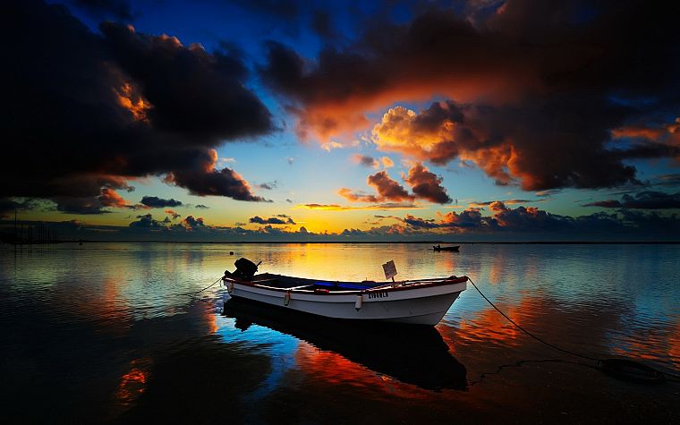 sunrise, clouds, boats, vehicles, sea - desktop wallpaper
