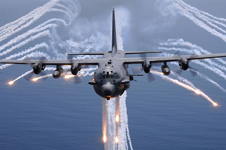 military, AC-130 Spooky/Spectre, planes, flares - desktop wallpaper