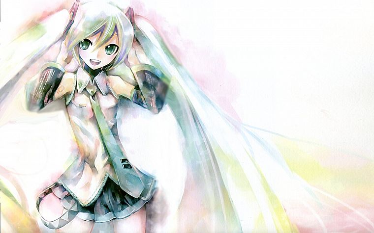Vocaloid, Hatsune Miku, detached sleeves, white background - desktop wallpaper